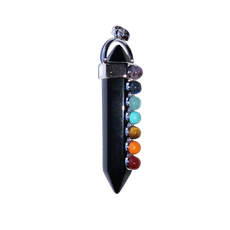 pendentif agate noire 7 chakras pointe longue