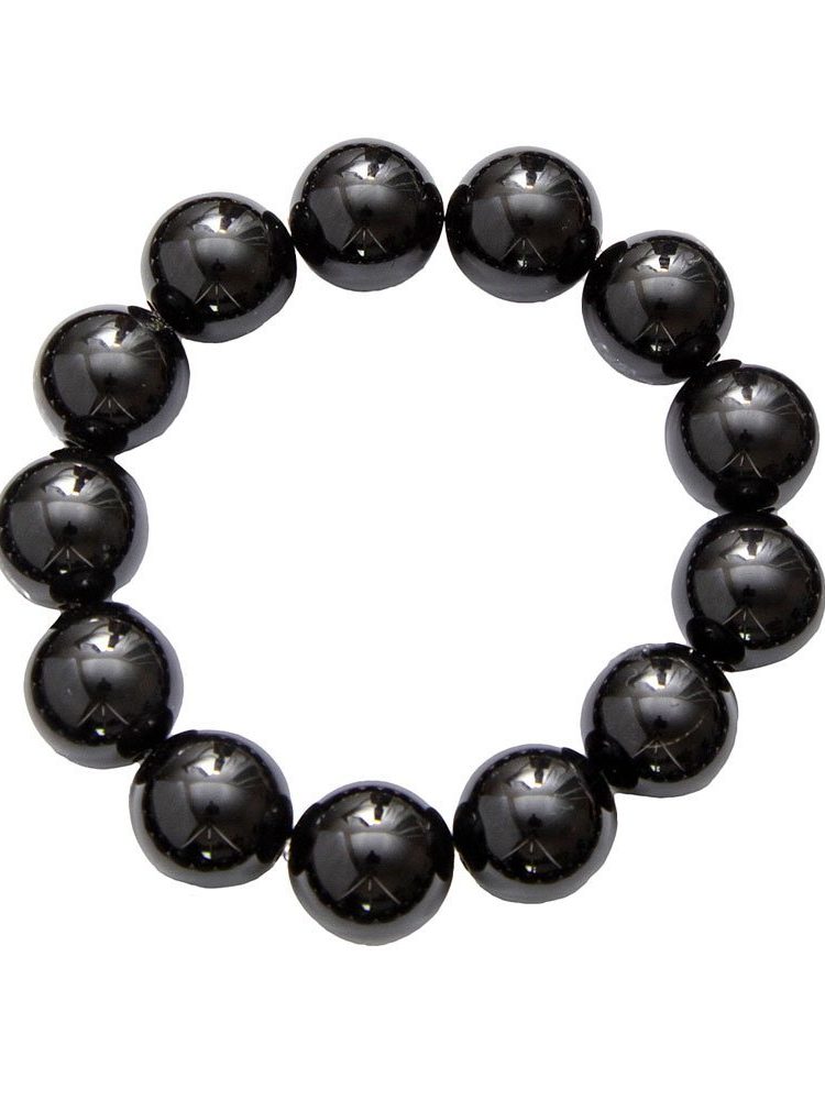 bracelet agate noire pierres boules 14mm